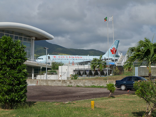 Air Canada jet at Robert L Bradshaw International Airport in St Kitts.