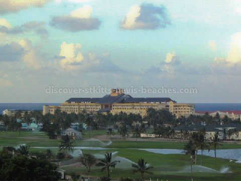 A section of the Royal St. Kitts Golf Course with the St Kitts Marriott Resort in the background