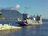 St Kitts and Nevis Sea Bridge Ferry docking at Majors Bay.